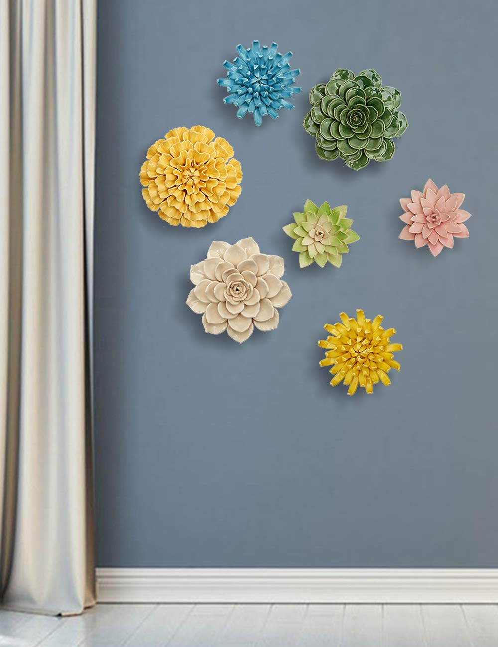 SEINHIJO SEINHIJO 3D Ceramic Flower Wall Decor Modern Art Sculpture Yellow 7.5inch Unique Gift for Home Decoration - View 7 of 9