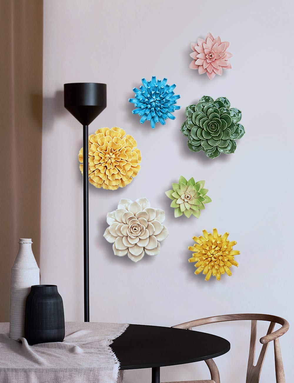 SEINHIJO SEINHIJO 3D Ceramic Flower Wall Decor Modern Art Sculpture Yellow 7.5inch Unique Gift for Home Decoration - View 8 of 9