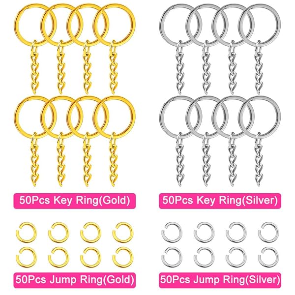 Nupinta 200PCS Flat Key Chain Rings Kit with Silver and Gold Key Rings and Jump Rings for DIY Crafts and Jewelry Making - View 3 of 8