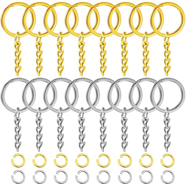 Nupinta 200PCS Flat Key Chain Rings Kit with Silver and Gold Key Rings and Jump Rings for DIY Crafts and Jewelry Making