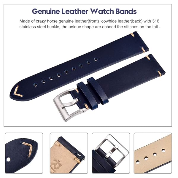 Ritche Ritche 18mm Classic Genuine Leather Watch Band Quick Release Vintage Strap for Timex Easy Reader and Fossil Gen 4 Venture HR for Men Women - View 5 of 7
