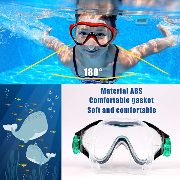 Fpxnb FPXNB Kids Swim Mask Swimming Goggles with Nose Cover Anti-Fog Waterproof Snorkel Mask for Youth Children and Teens 180 Degree View Angle - View 4 of 7