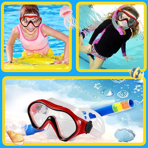 Fpxnb FPXNB Kids Swim Mask Swimming Goggles with Nose Cover Anti-Fog Waterproof Snorkel Mask for Youth Children and Teens 180 Degree View Angle - View 7 of 7