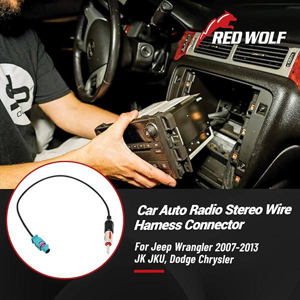 RED WOLF RED WOLF Car Radio Antenna Adapter for Jeep Wrangler JK JKU 2007-2023 Dodge Chrysler Aftermarket Stereo Cable Plug Replacement - View 3 of 6