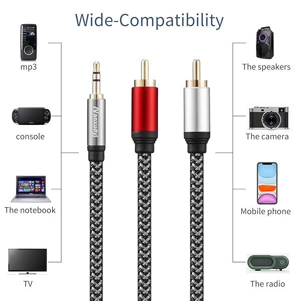 Nanxudyj Nanxudyj 3.5mm to 2RCA Audio Cable 20ft Nylon Braided for Stereo Receiver Speaker Smartphone Tablet HDTV MP3 Player and More - View 4 of 7
