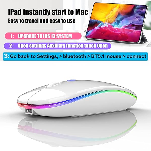 PEIBO PEIBO Bluetooth Wireless Mouse for Mac, PC & Chromebook - Sleek White Design for Laptops & Desktops - View 3 of 9