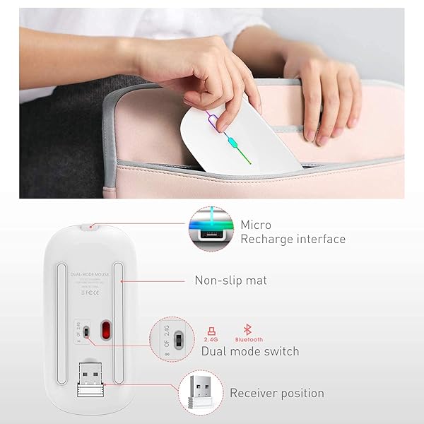 PEIBO PEIBO Bluetooth Wireless Mouse for Mac, PC & Chromebook - Sleek White Design for Laptops & Desktops - View 6 of 9