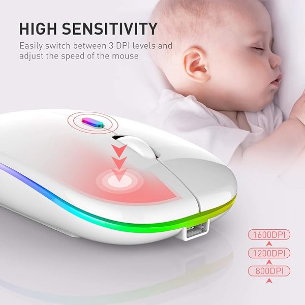 PEIBO PEIBO Bluetooth Wireless Mouse for Mac, PC & Chromebook - Sleek White Design for Laptops & Desktops - View 8 of 9