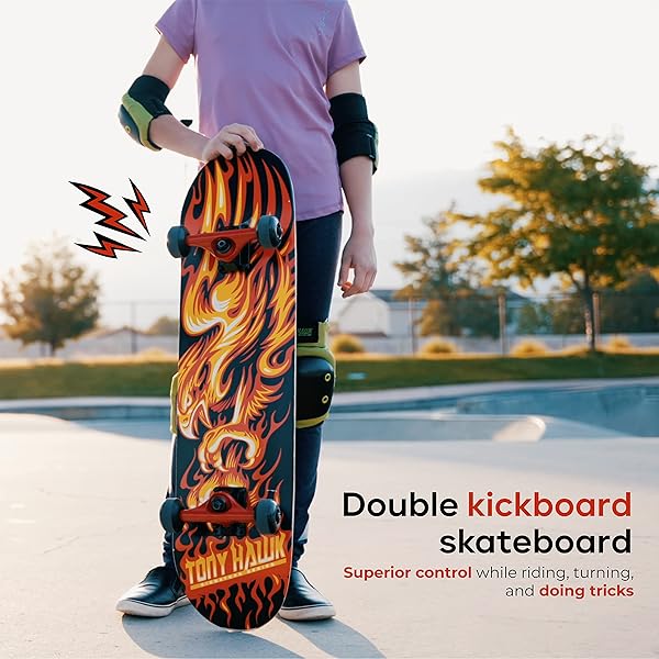 Voyager Tony Hawk 31 Inch Skateboard Signature Series 4 9 Ply Maple Deck for Cruising Carving Tricks and Downhill Flame Hawk - View 6 of 8