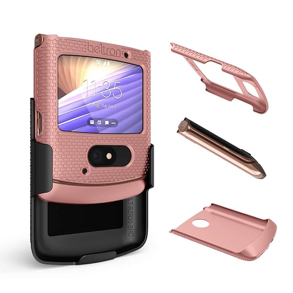 BELTRON BELTRON Clip Case for Motorola RAZR 5G Snap-On Protective Cover with Rotating Belt Holster and Kickstand Rose Color - View 5 of 10
