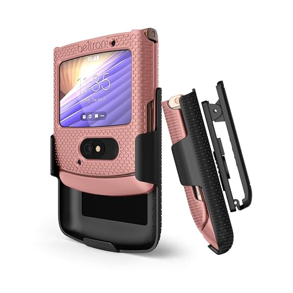 BELTRON BELTRON Clip Case for Motorola RAZR 5G Snap-On Protective Cover with Rotating Belt Holster and Kickstand Rose Color - View 2 of 10