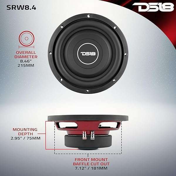 DS18 "DS18 SRW8.4 8" Shallow Car Subwoofer - 300W, 4-Ohm Single Voice Coil for Powerful Bass" - View 10 of 11
