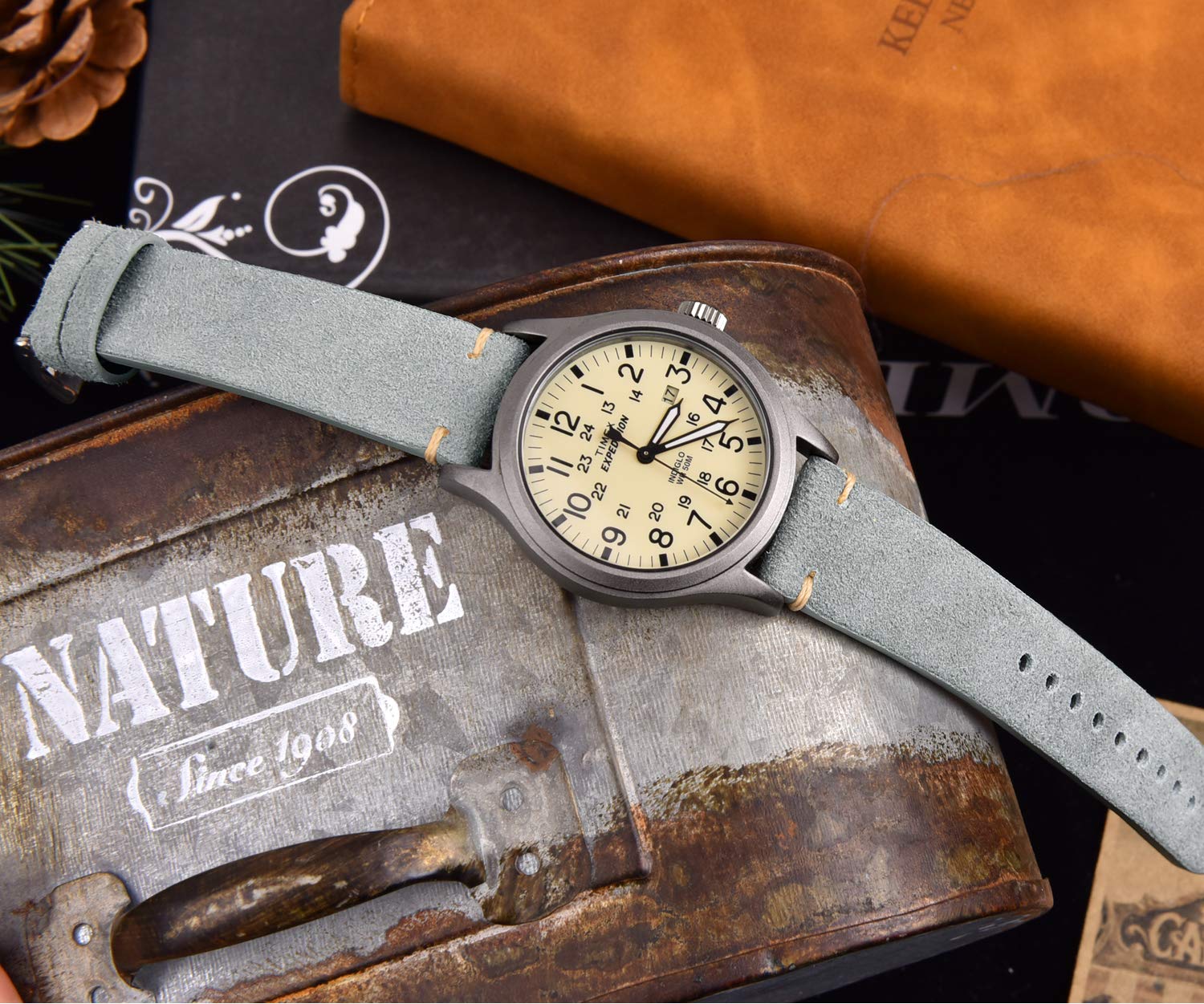 Ritche Quick Release Leather Watch Band 20mm Genuine Suede Grey Silver Strap for Men and Women Classic Design - View 2 of 6