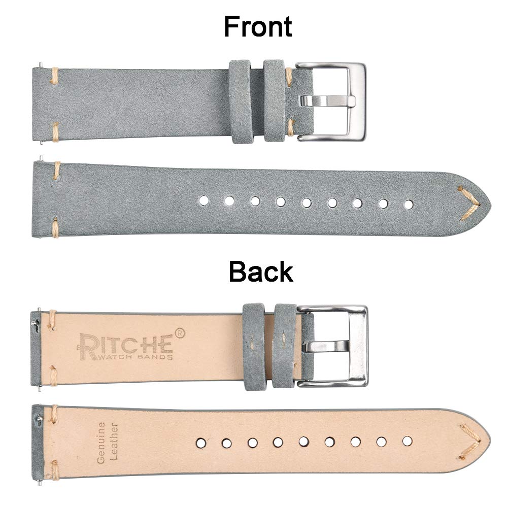 Ritche Quick Release Leather Watch Band 20mm Genuine Suede Grey Silver Strap for Men and Women Classic Design - View 5 of 6