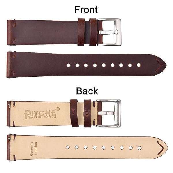 Ritche Ritche Quick Release Leather Watch Band 20mm - Genuine Coffee/Silver Strap for Men & Women - View 7 of 8
