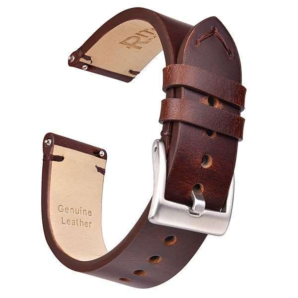 Ritche Ritche Quick Release Leather Watch Band 20mm - Genuine Coffee/Silver Strap for Men & Women - View 2 of 8