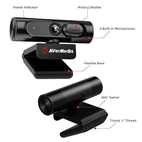 AVerMedia AVerMedia PW315 Full HD Webcam: 1080p 60fps for Streaming, Video Calls & Content Creation - TAA/NDAA Compliant - View 4 of 11