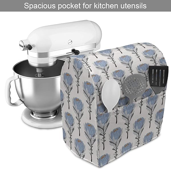 Ambesonne Ambesonne Dusty Blue Stand Mixer Cover with Vintage Protea Flowers for 6-8 Quart Kitchen Appliances Ivory Blue Organizer Bag - View 3 of 5