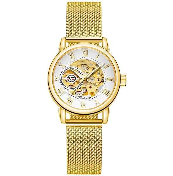 FORISNING Women's Skeleton Wristwatch: Stylish Waterproof Self-Wind Mechanical Watch with Stainless Steel Mesh Band