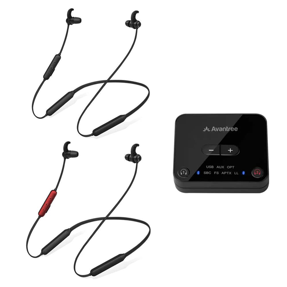 Avantree HT41866 Wireless Earbuds for TV: 20Hrs Neckband, Bluetooth Transmitter, No Audio Delay & Individual Volume Control