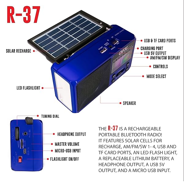 QFX QFX R-37-BL 6-Band Bluetooth Solar Radio & LED Flashlight - 2021 Model Review - View 4 of 8