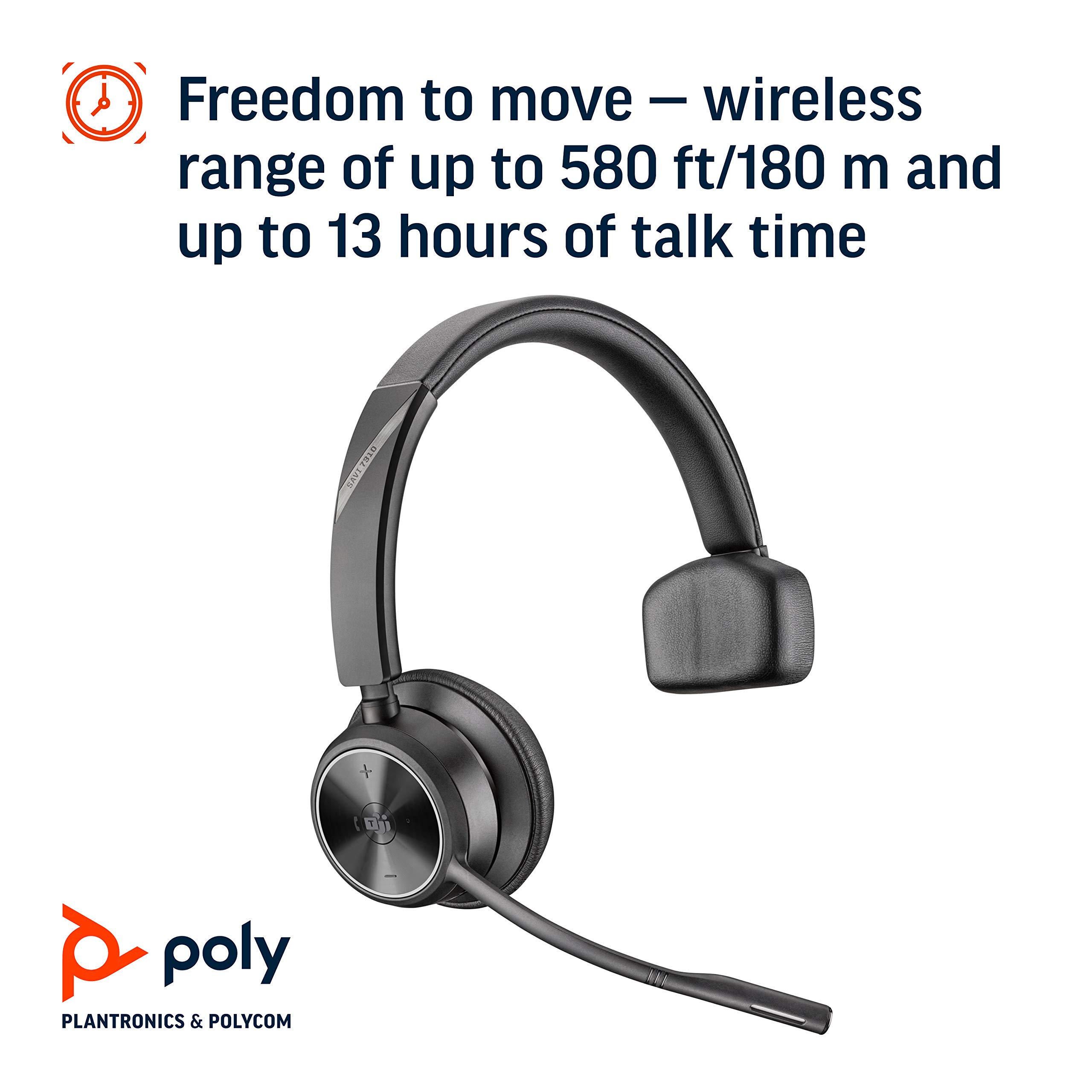Plantronics Poly Savi 7310-M DECT Headset: Ultra-Secure, Microsoft Teams Certified Wireless Solution - View 5 of 7