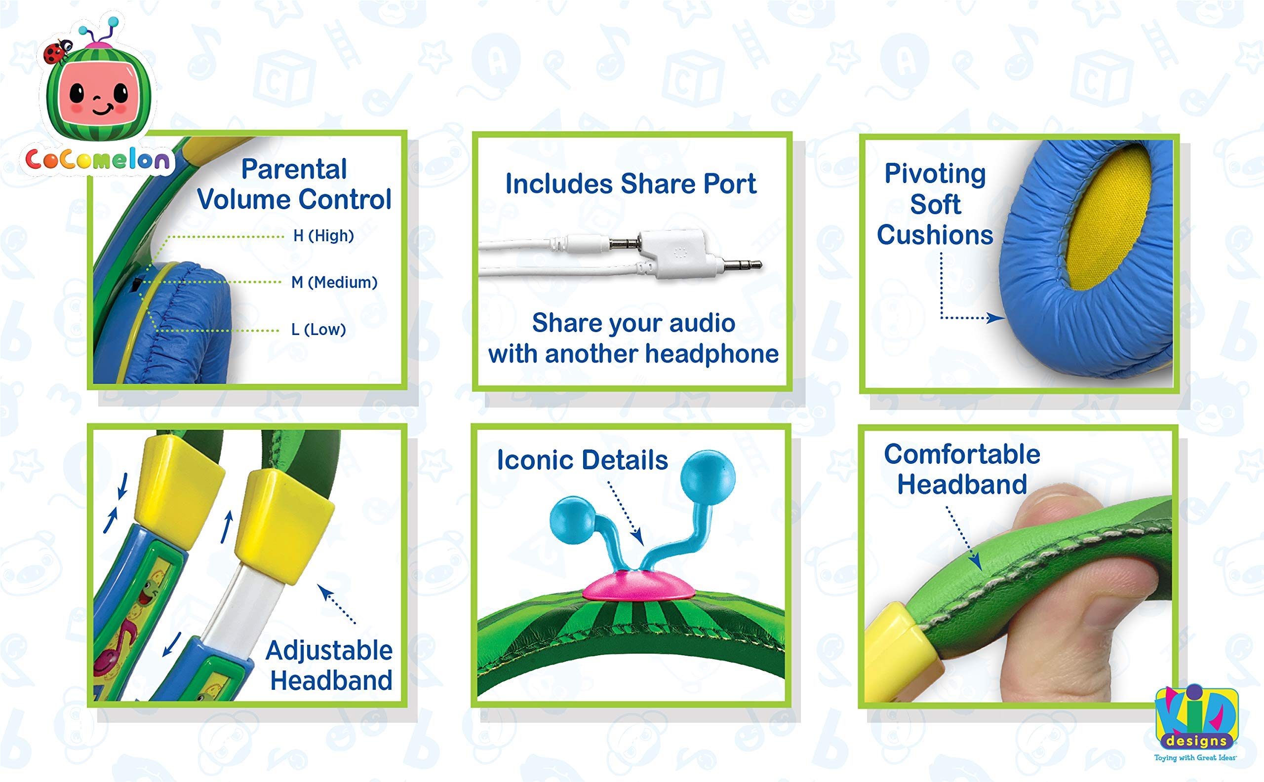 eKids Cocomelon Toddler Headphones Wired for Kids Perfect for School Home Travel with Share Port Ideal for Cocomelon Fans - View 5 of 9