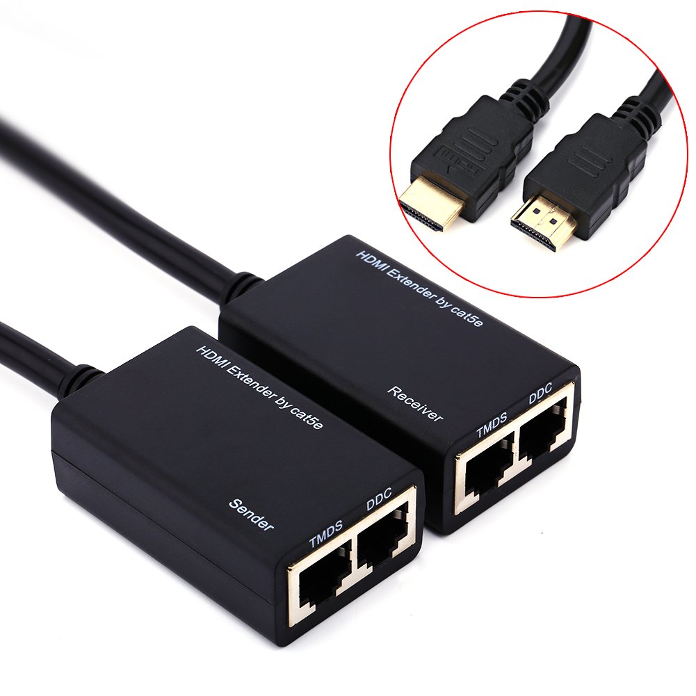 PUSOKEI Cat6 Cat7 CAT5 Converter LAN Ethernet Balun Extender Repeater Cable 1080P 100ft 30M - View 2 of 9