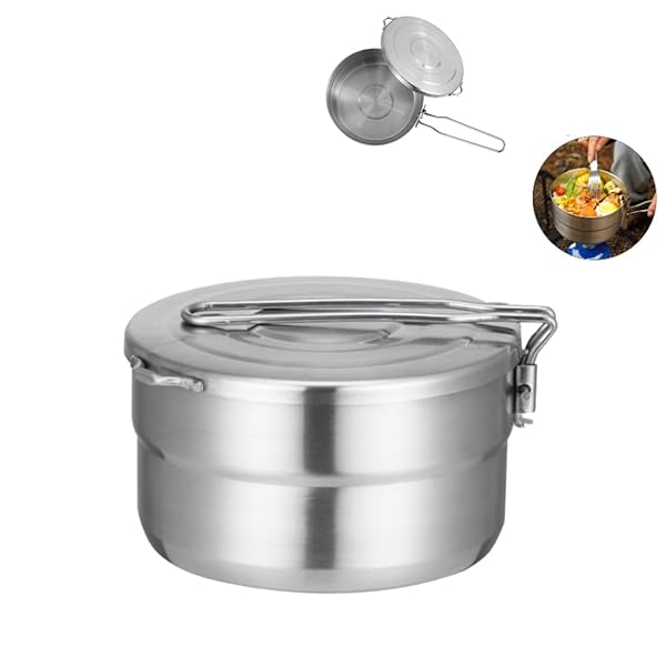Denpetec Denpetec 1.5L Stainless Steel Camping Cook Pot with Lid & Folding Handle - Ideal for Hiking, Picnics & Outdoor Cooking