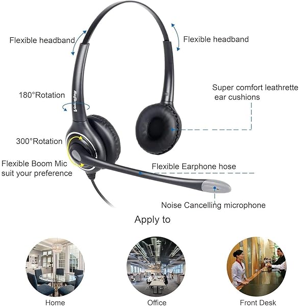 VoiceJoy VoiceJoy HD263 USB Headset with Quick Disconnect Adapter Noise Cancelling Microphone for PC Skype and Webinar Business Use - View 4 of 10