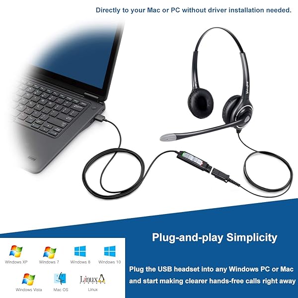 VoiceJoy VoiceJoy HD263 USB Headset with Quick Disconnect Adapter Noise Cancelling Microphone for PC Skype and Webinar Business Use - View 9 of 10