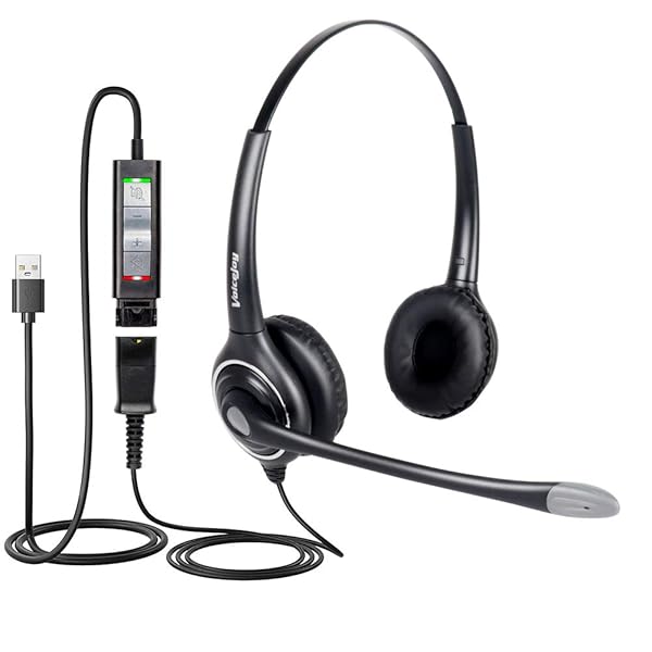 VoiceJoy VoiceJoy HD263 USB Headset with Quick Disconnect Adapter Noise Cancelling Microphone for PC Skype and Webinar Business Use