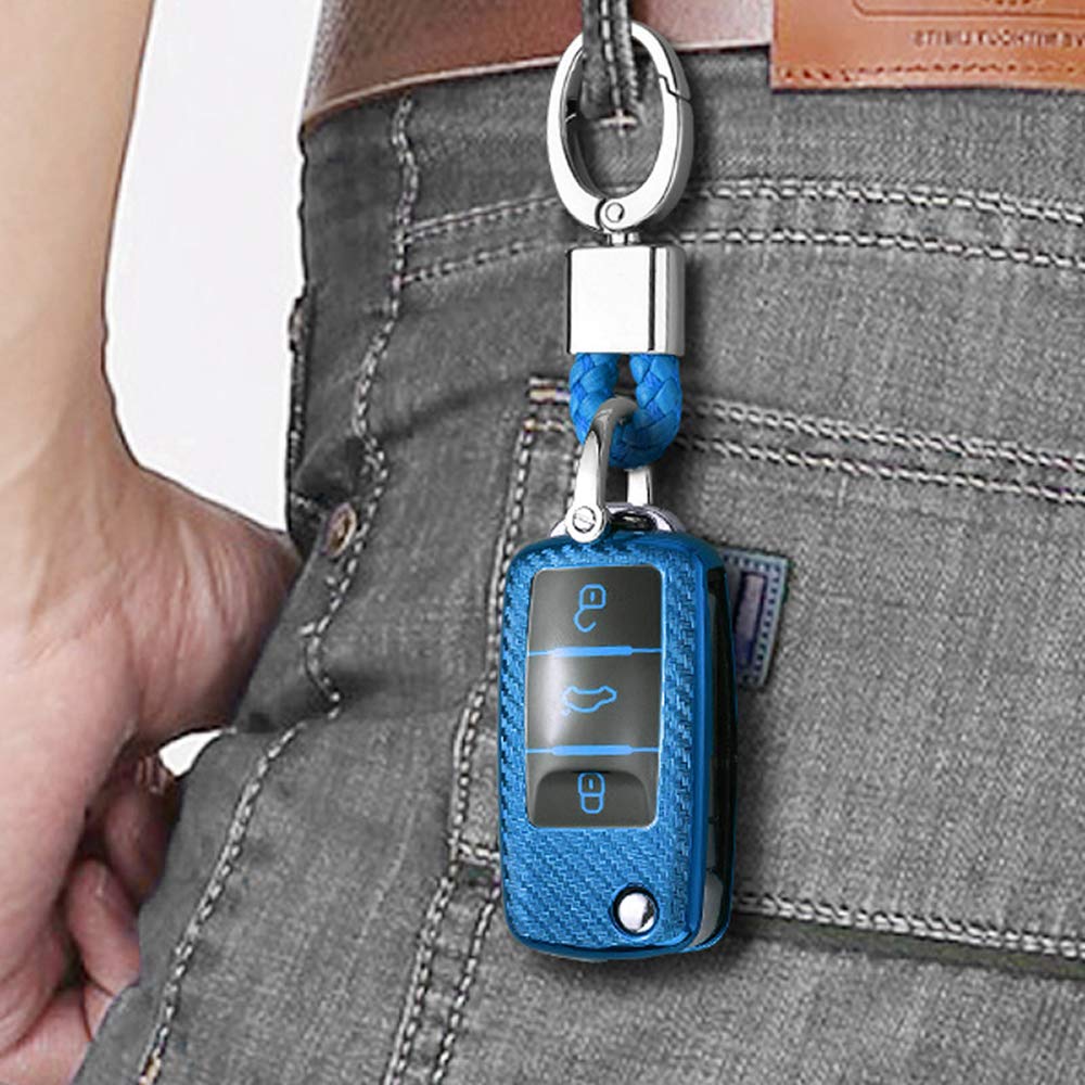 SANRILY SANRILY Key Fob Case Cover for VW Jetta Passat Tiguan Golf Keyless Keychain Holder Full Protection Red - View 3 of 6