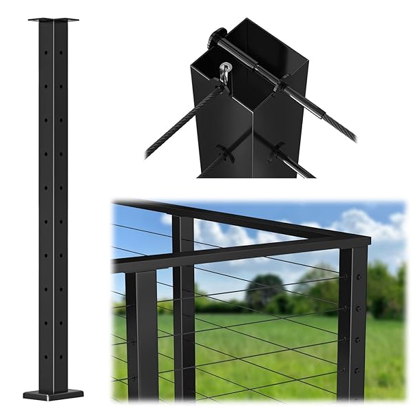 Muzata "Muzata Black Corner Cable Railing Post Kit - T304 Stainless Steel, 36"x2"x2", Indoor/Outdoor Solution"