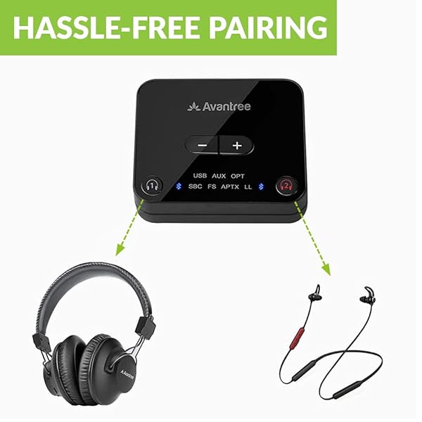 Avantree Avantree D4169 Dual Wireless Headphones & Earbuds Set for TV: No Delay, Personalized Volume, Easy Plug-n-Play - View 6 of 8