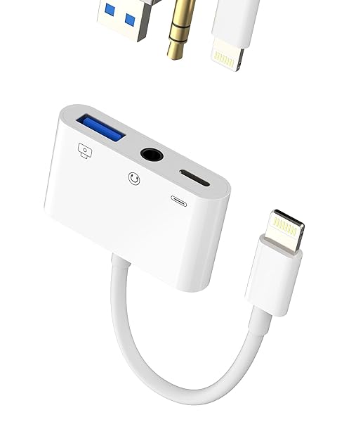 zoyuzan Zoyuzan 3-in-1 USB Adapter: Lightning Connector for Camera, Card Reader & Headphones - Fast Bidirectional File Transfer - View 2 of 8