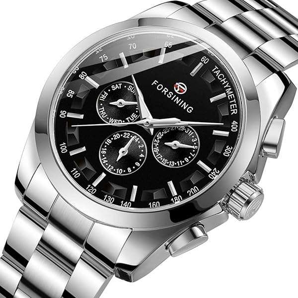 FORSINING Forsining Men's Waterproof Analog Quartz Watch with Calendar and Stainless Steel Band Automatic Self-Wind Wristwatch - View 3 of 7