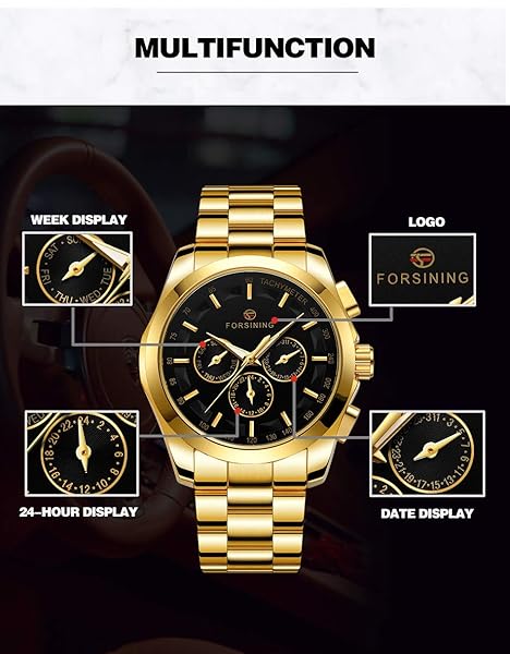 FORSINING Forsining Men's Waterproof Analog Quartz Watch with Calendar and Stainless Steel Band Automatic Self-Wind Wristwatch - View 6 of 7