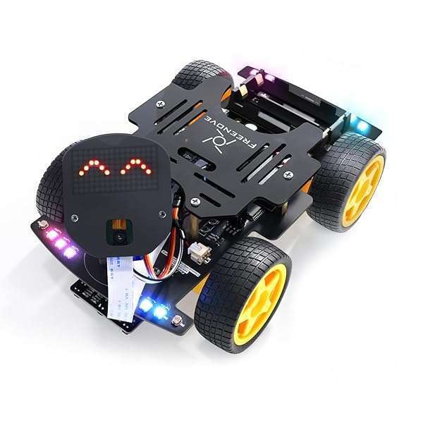 FREENOVE Freenove 4WD Car Kit for ESP32-WROVER (Included) (Compatible with Arduino IDE), Camera, Dot Matrix Expressions, Obstacle Avoidance, Line Tracking, Light Tracing, Colorful Light, App