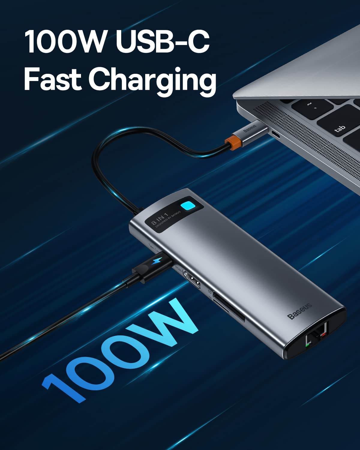 Baseus 8-in-1 USB C Hub Docking Station with 4K HDMI and 100W Power Delivery for MacBook Surface iPad Steam Deck and Type C Devices - View 6 of 6