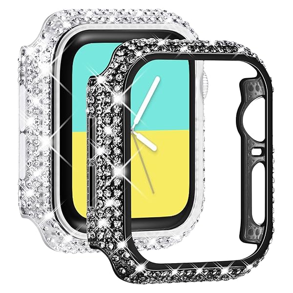 NewWays NewWays 2-Pack Bling Diamond Cases for Apple Watch 42mm Series 3/2/1 - Silver & Clear Protective Bumpers - View 2 of 9
