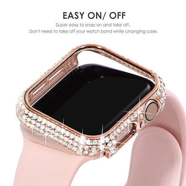 NewWays NewWays 2-Pack Full Diamonds Bling Cases for Apple Watch Case 38mm Women, Fully Paved Diamonds Protective Bumper for iWatch Series 3 2 1 38mm, Rose Gold/Clear - View 5 of 8