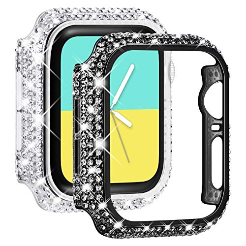 NewWays NewWays 2-Pack Bling Diamond Cases for Apple Watch 40mm - Stylish Protection for iWatch SE Series 6/5/4 in Black & Clear - View 3 of 9