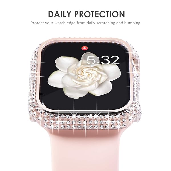 NewWays NewWays 2-Pack Bling Cases for Apple Watch 44mm - Diamond Protective Bumper for Women, Rose Gold & Clear - View 5 of 9