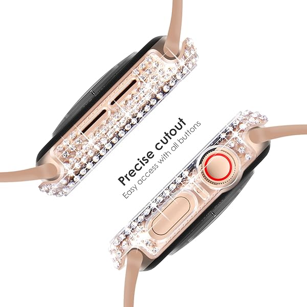 NewWays NewWays 2-Pack Bling Cases for Apple Watch 44mm - Diamond Protective Bumper for Women, Rose Gold & Clear - View 7 of 9