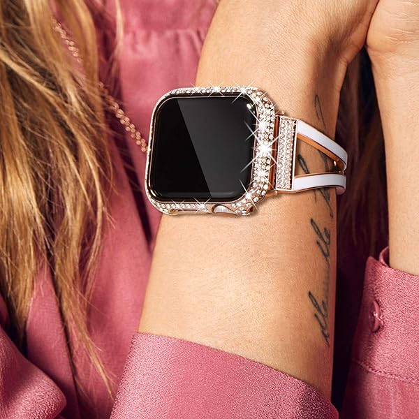 NewWays NewWays 2-Pack Bling Cases for Apple Watch 44mm - Diamond Protective Bumper for Women, Rose Gold & Clear - View 8 of 9
