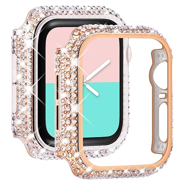 NewWays NewWays 2-Pack Bling Cases for Apple Watch 44mm - Diamond Protective Bumper for Women, Rose Gold & Clear - View 2 of 9