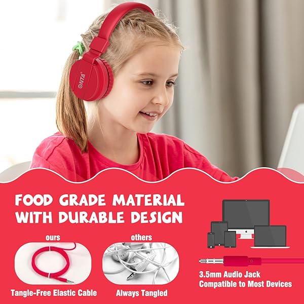 ONTA ONTAP Kids Headphones Wired for Boys and Girls Comfortable Earphones for School Travel Gaming Compatible with iPad Laptop Smartphone Red - View 4 of 10