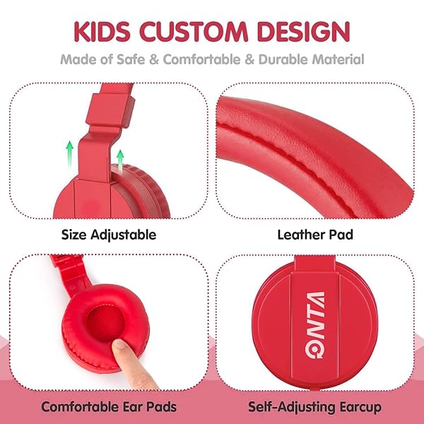 ONTA ONTAP Kids Headphones Wired for Boys and Girls Comfortable Earphones for School Travel Gaming Compatible with iPad Laptop Smartphone Red - View 5 of 10