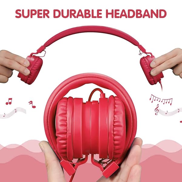 ONTA ONTAP Kids Headphones Wired for Boys and Girls Comfortable Earphones for School Travel Gaming Compatible with iPad Laptop Smartphone Red - View 8 of 10